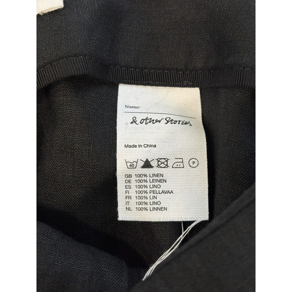 & Other Stories 100% Linen Wrap Pants Size 42 Black Wide Leg Cropped Lagenlook - Picture 9 of 12